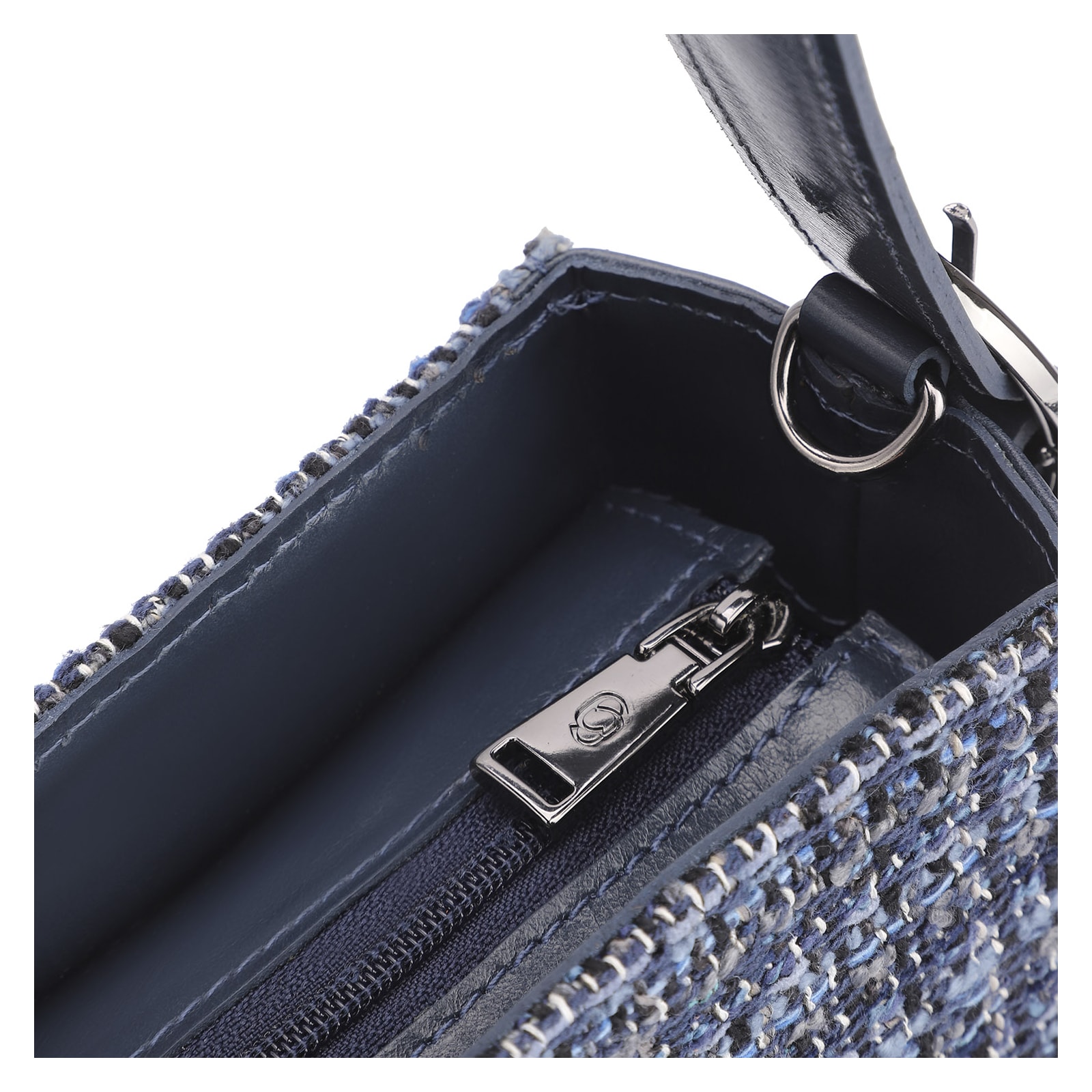 Bolsa De Ombro Tweed Azul/Couro Azul