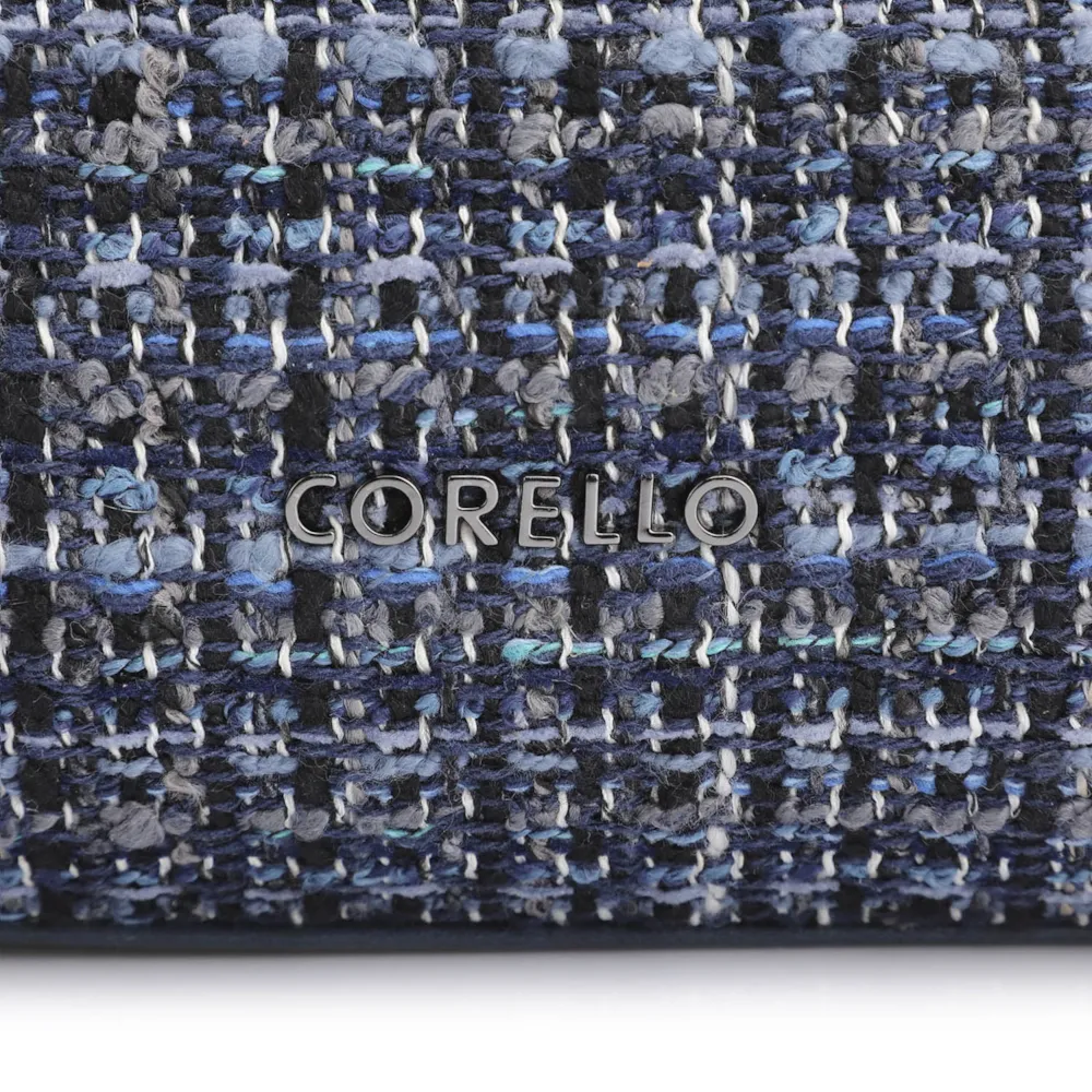 Bolsa De Ombro Tweed Azul/Couro Azul - imagem 6