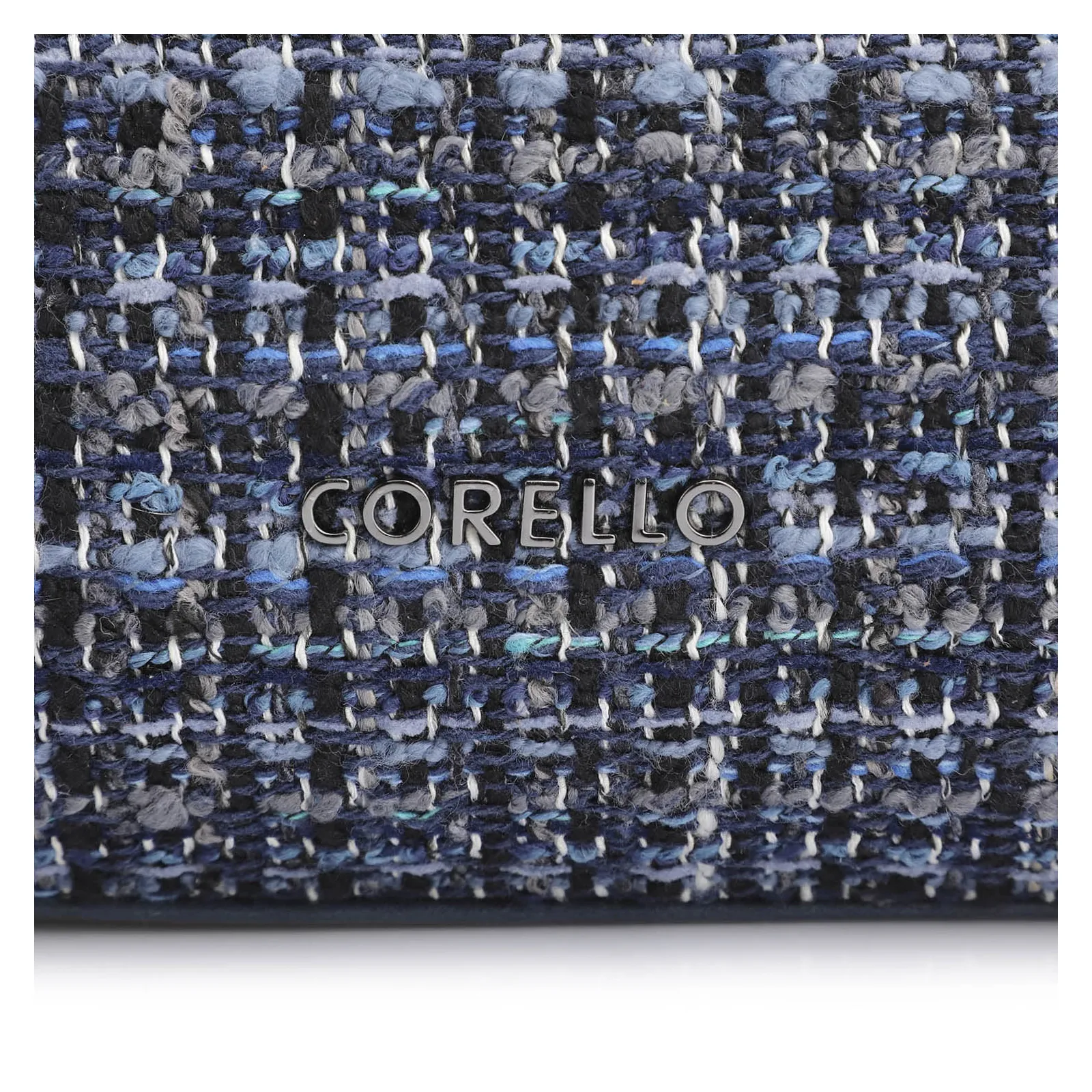 Bolsa De Ombro Tweed Azul/Couro Azul