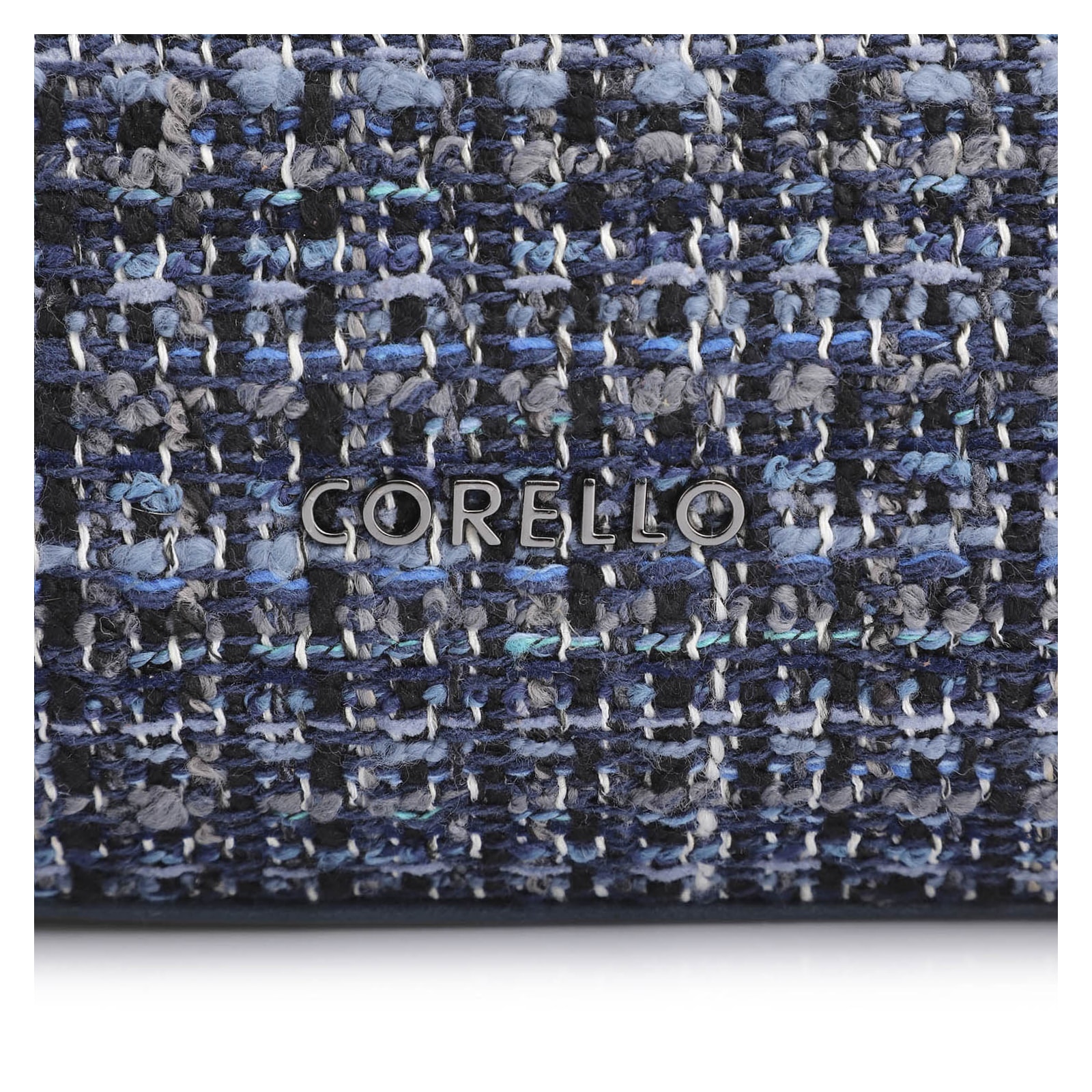 Bolsa De Ombro Tweed Azul/Couro Azul