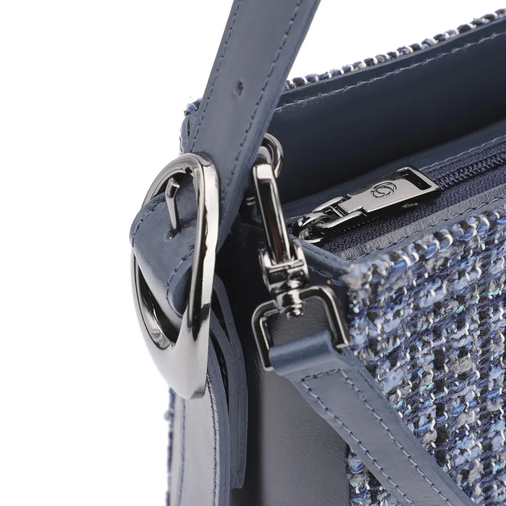 Bolsa De Ombro Tweed Azul/Couro Azul - imagem 7