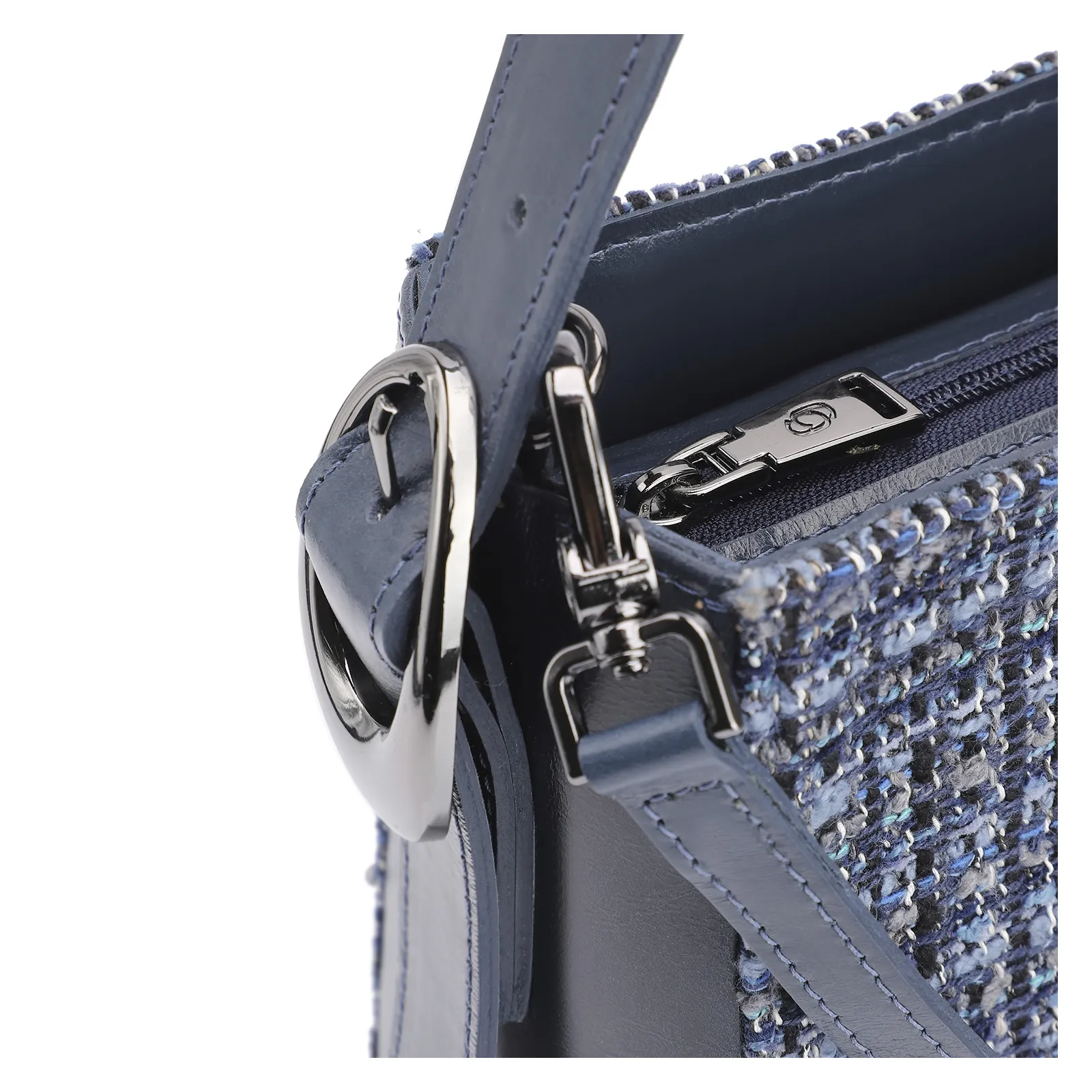 Bolsa De Ombro Tweed Azul/Couro Azul