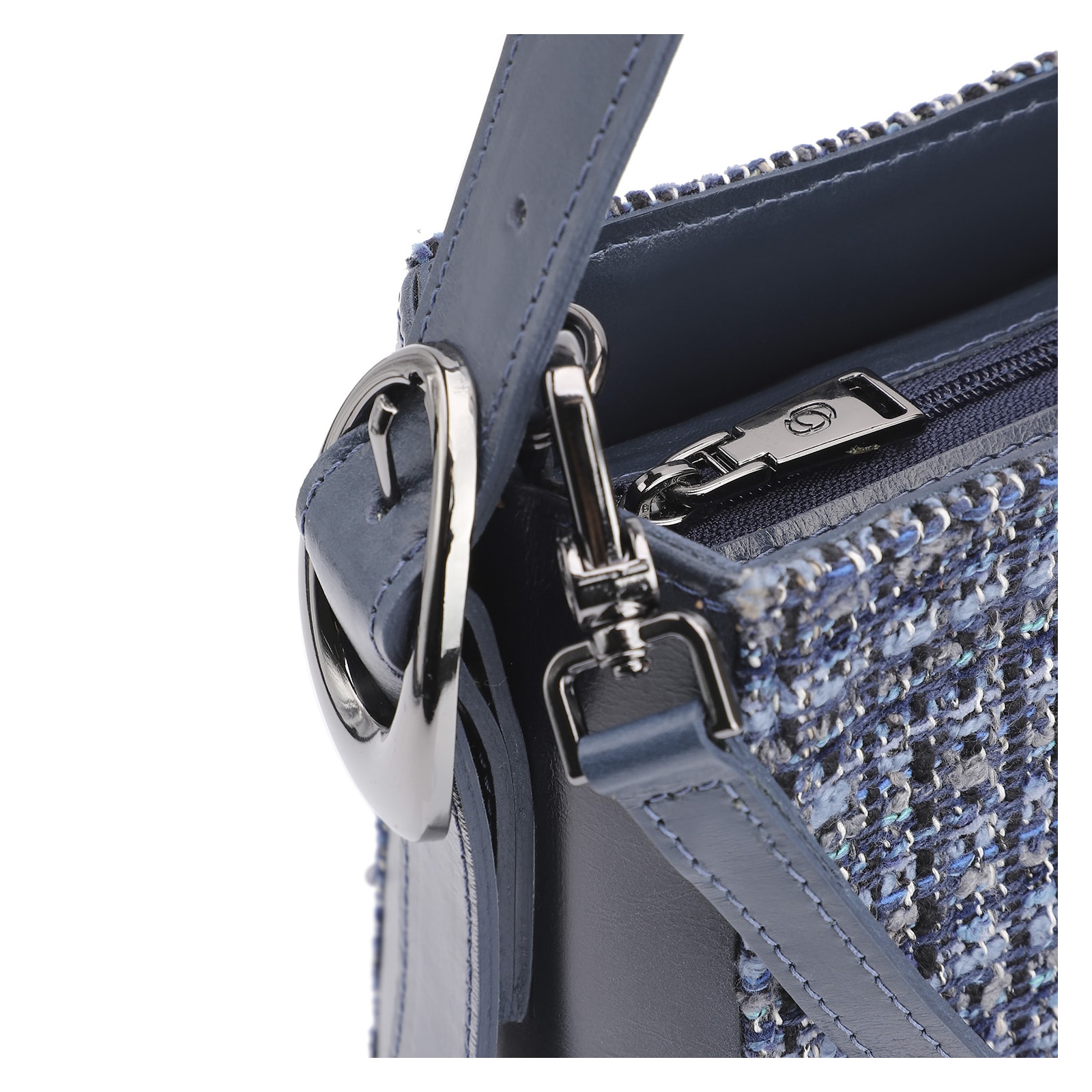 Bolsa De Ombro Tweed Azul/Couro Azul