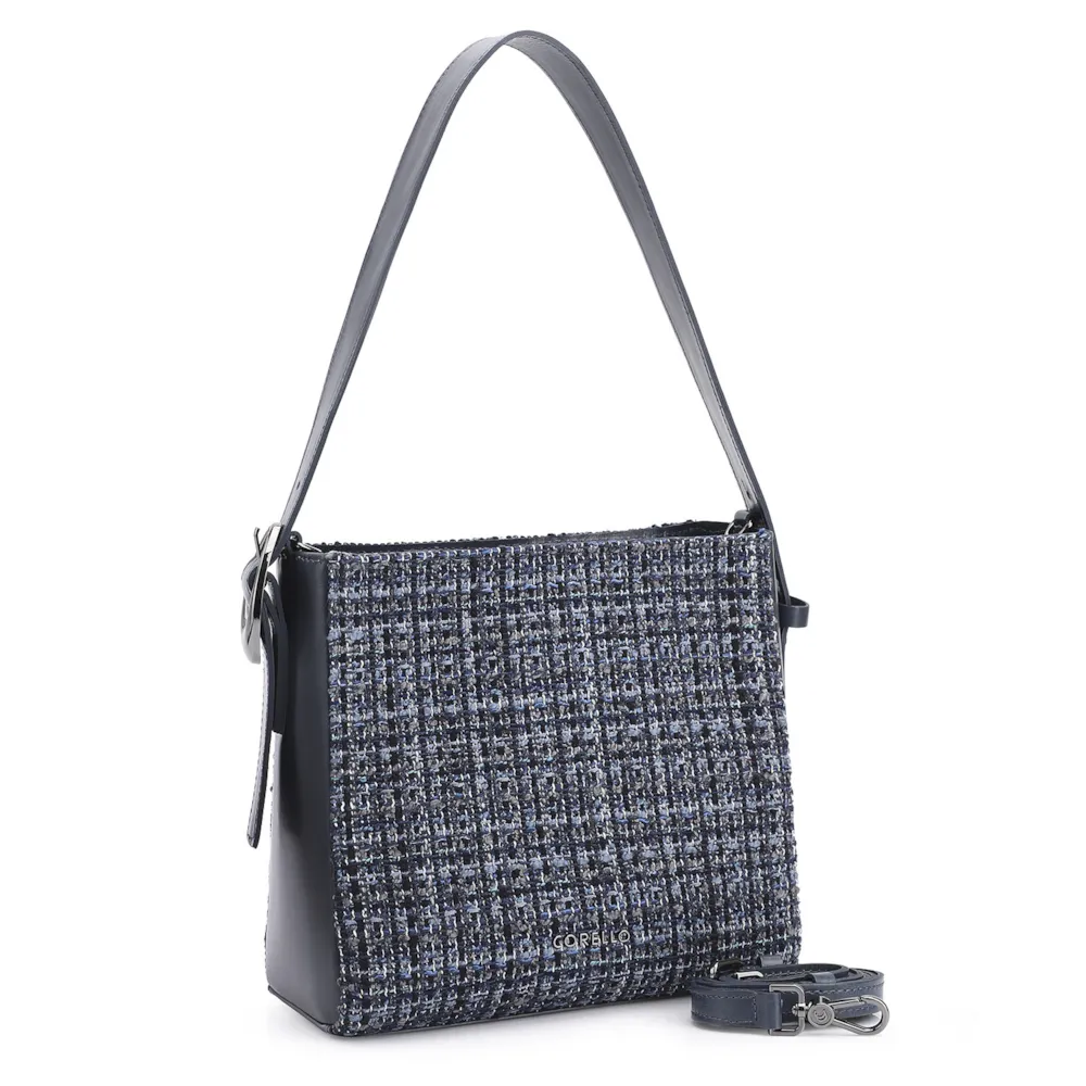 Bolsa De Ombro Tweed Azul/Couro Azul - imagem 2