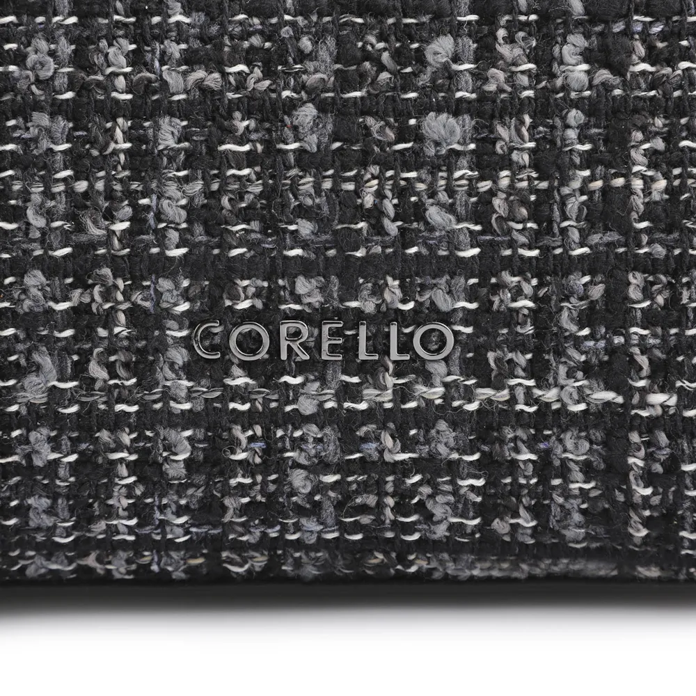 Bolsa De Ombro Tweed Preto/Couro Preto - imagem 6