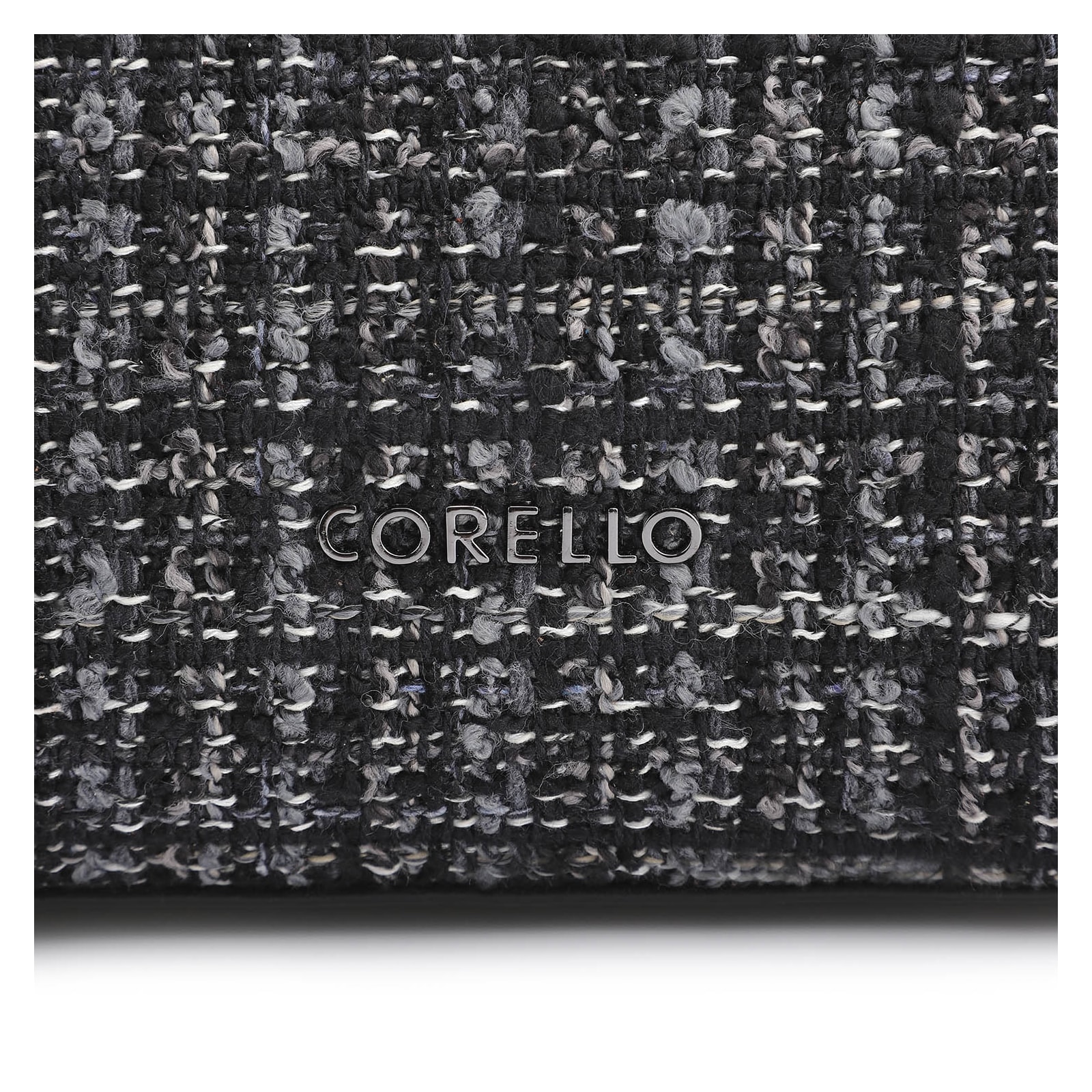 Bolsa De Ombro Tweed Preto/Couro Preto