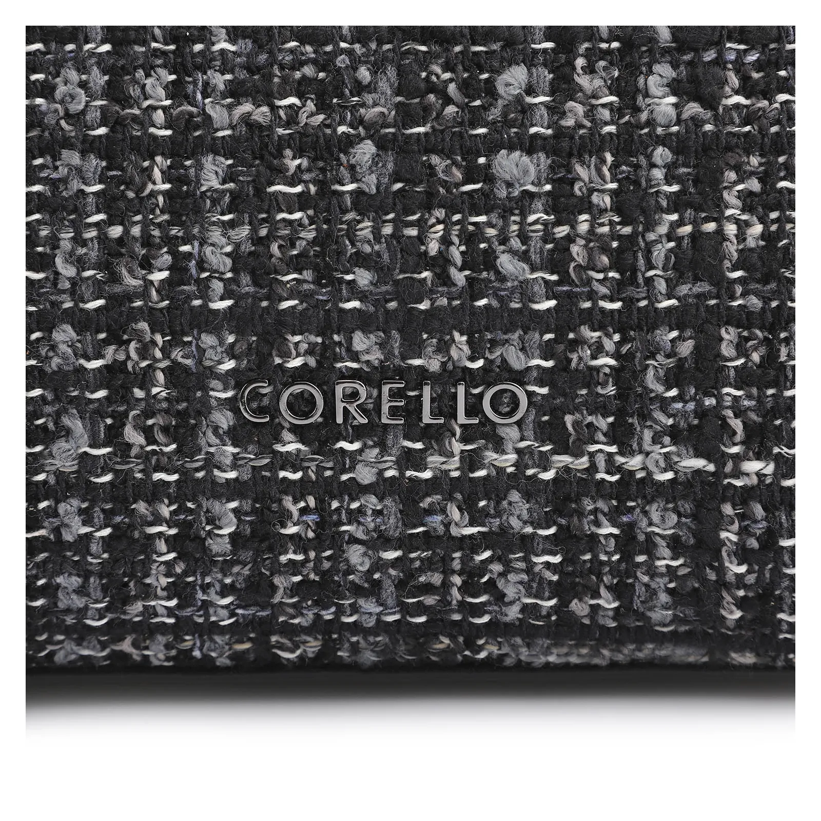 Bolsa De Ombro Tweed Preto/Couro Preto