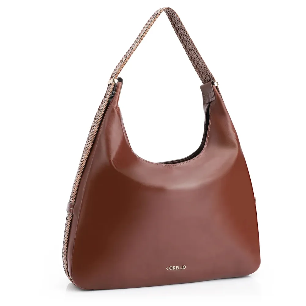 Bolsa Hobo Alça Tramada Couro Marrom - imagem 3