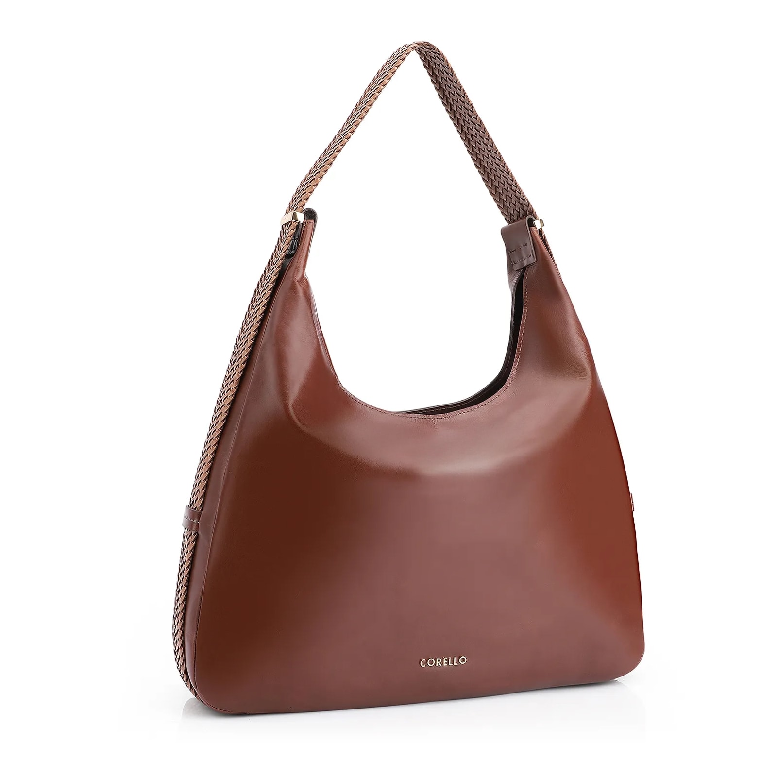 Bolsa Hobo Alça Tramada Couro Marrom