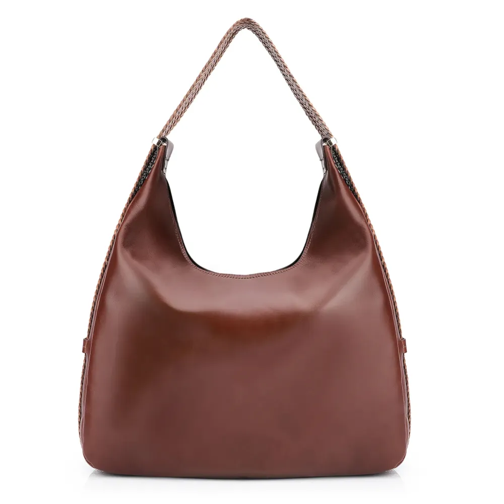 Bolsa Hobo Alça Tramada Couro Marrom - imagem 4