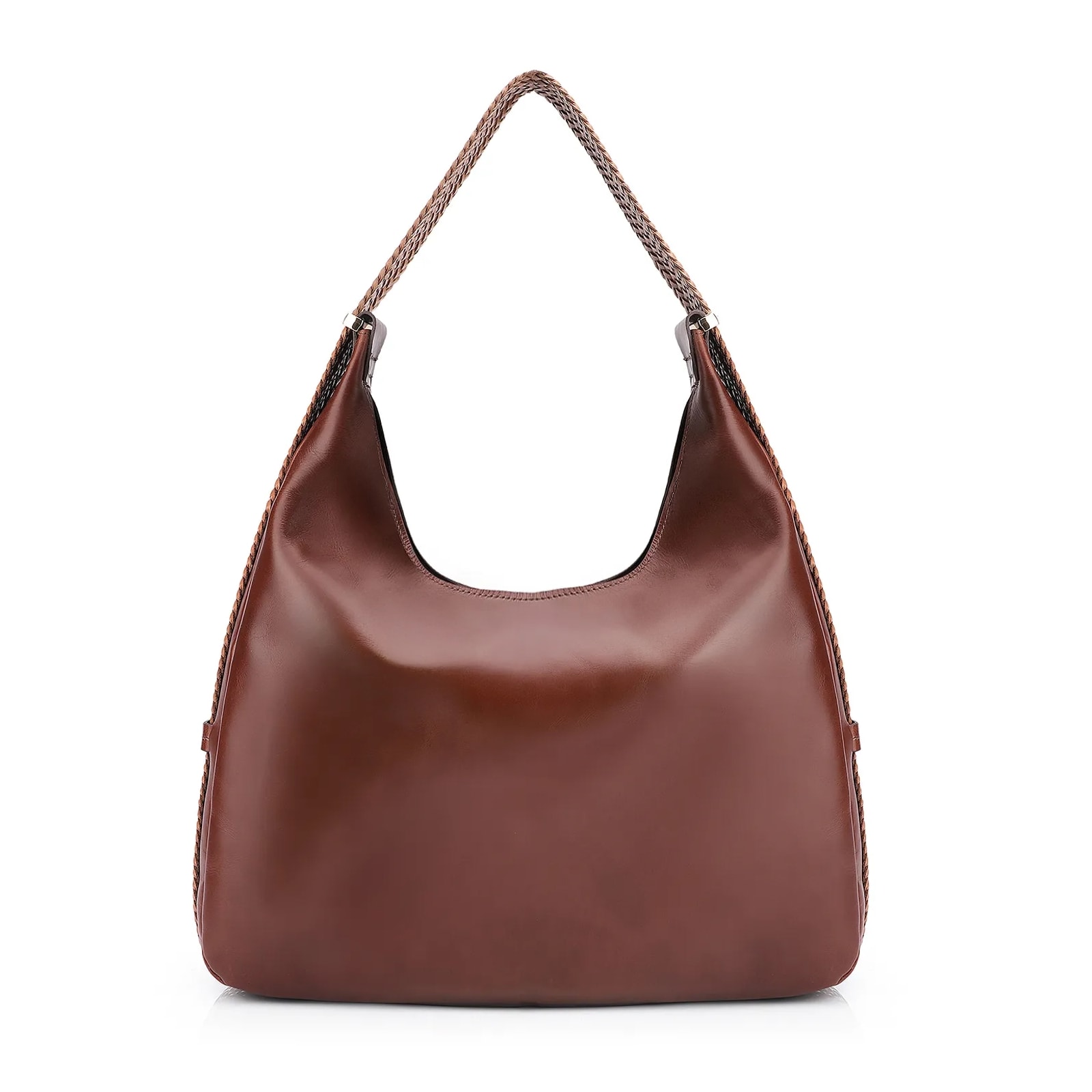 Bolsa Hobo Alça Tramada Couro Marrom