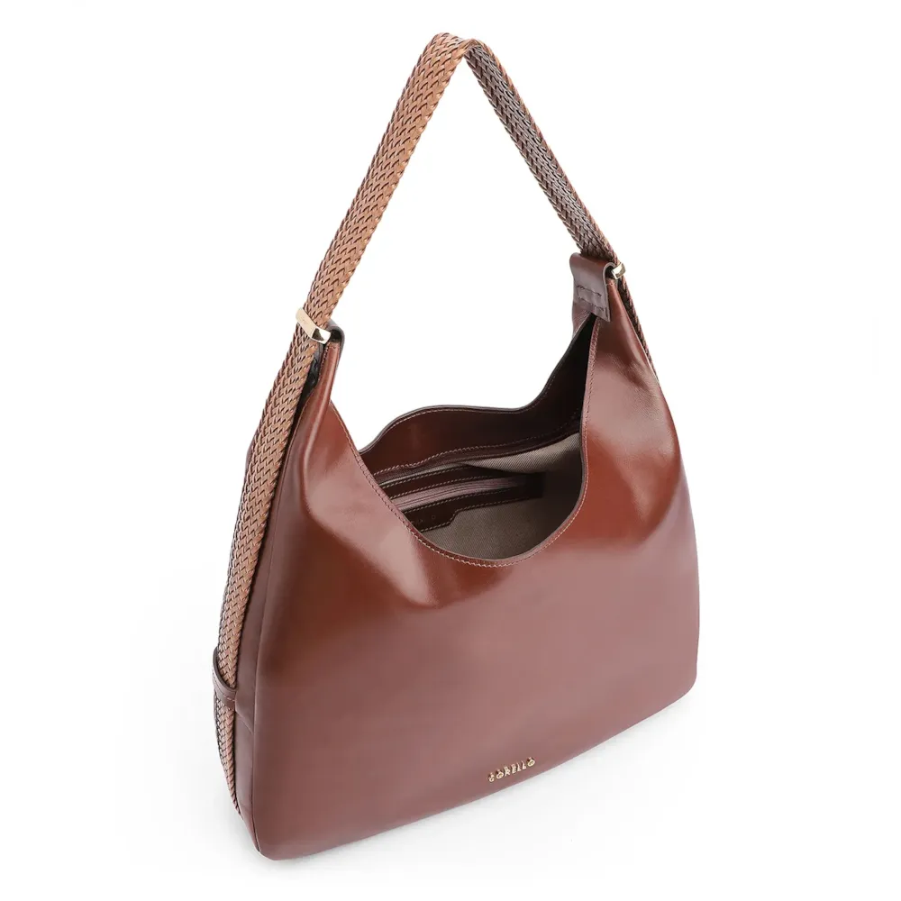 Bolsa Hobo Alça Tramada Couro Marrom - imagem 5