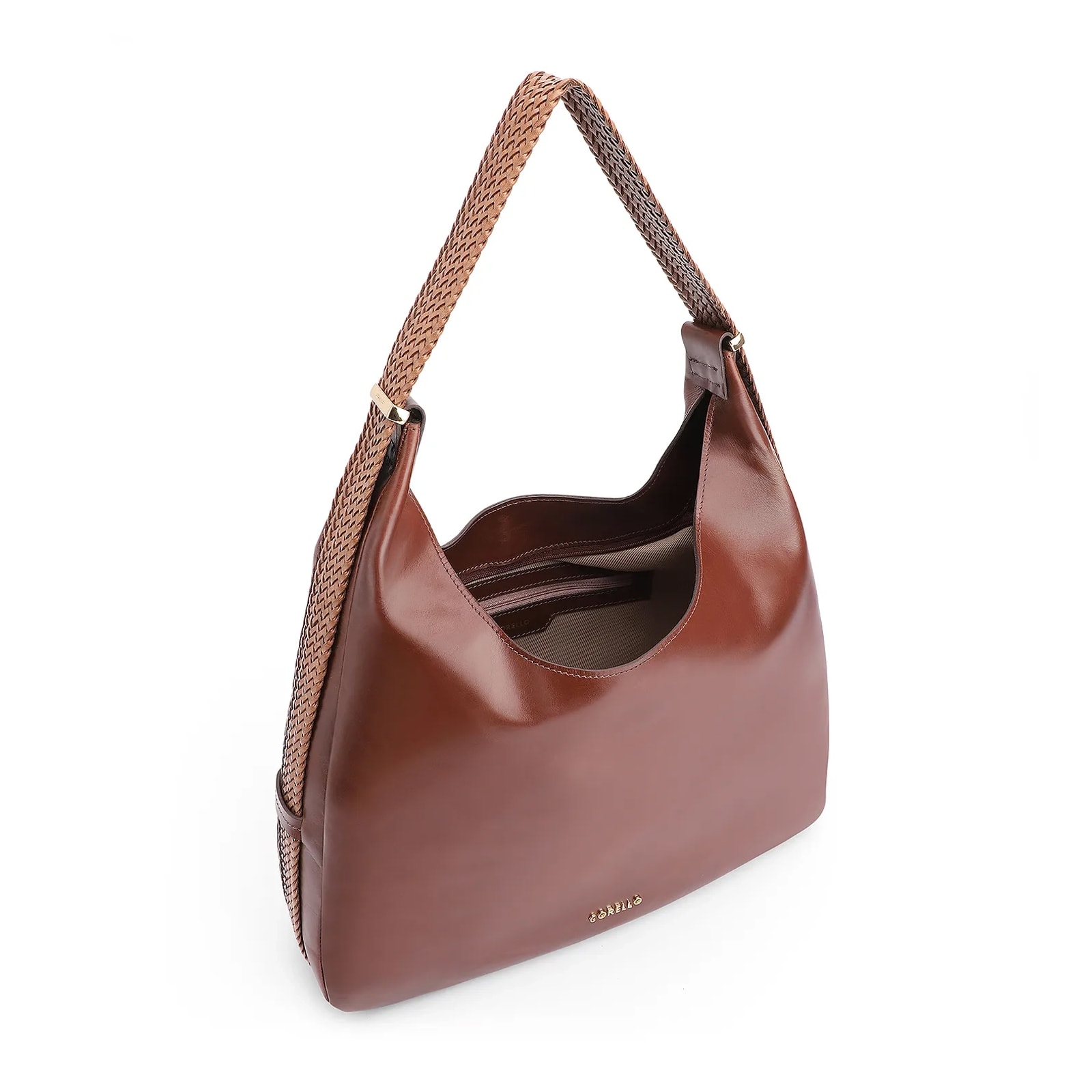 Bolsa Hobo Alça Tramada Couro Marrom