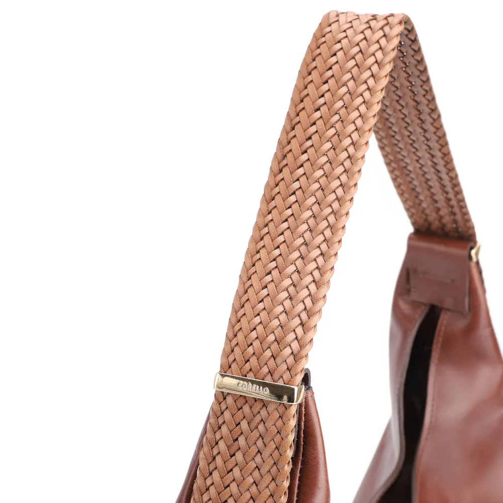 Bolsa Hobo Alça Tramada Couro Marrom - imagem 8