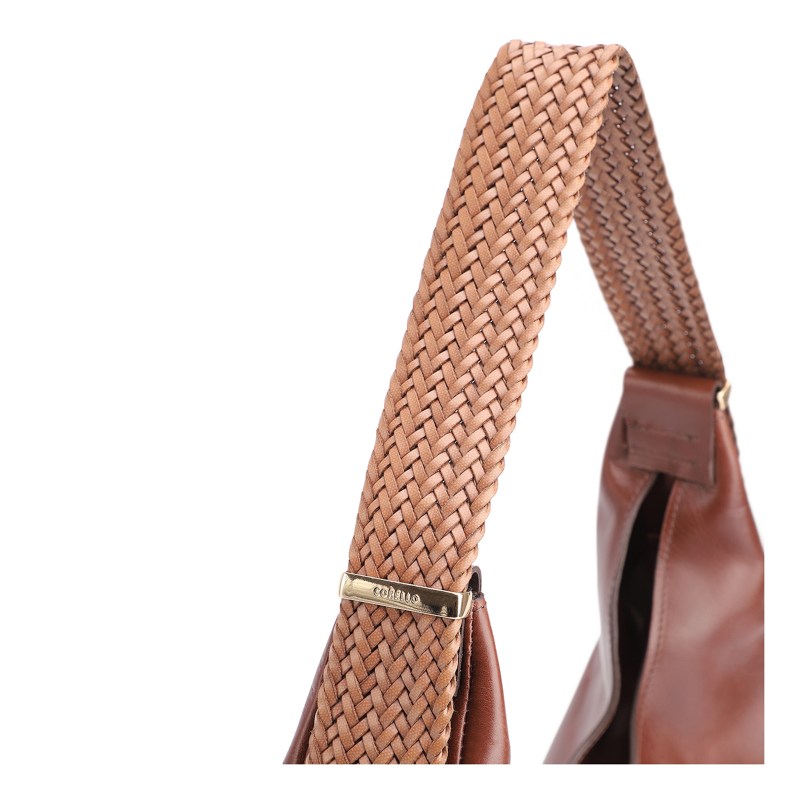 Bolsa Hobo Alça Tramada Couro Marrom