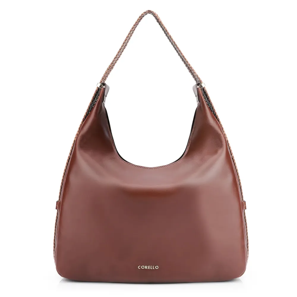 Bolsa Hobo Alça Tramada Couro Marrom