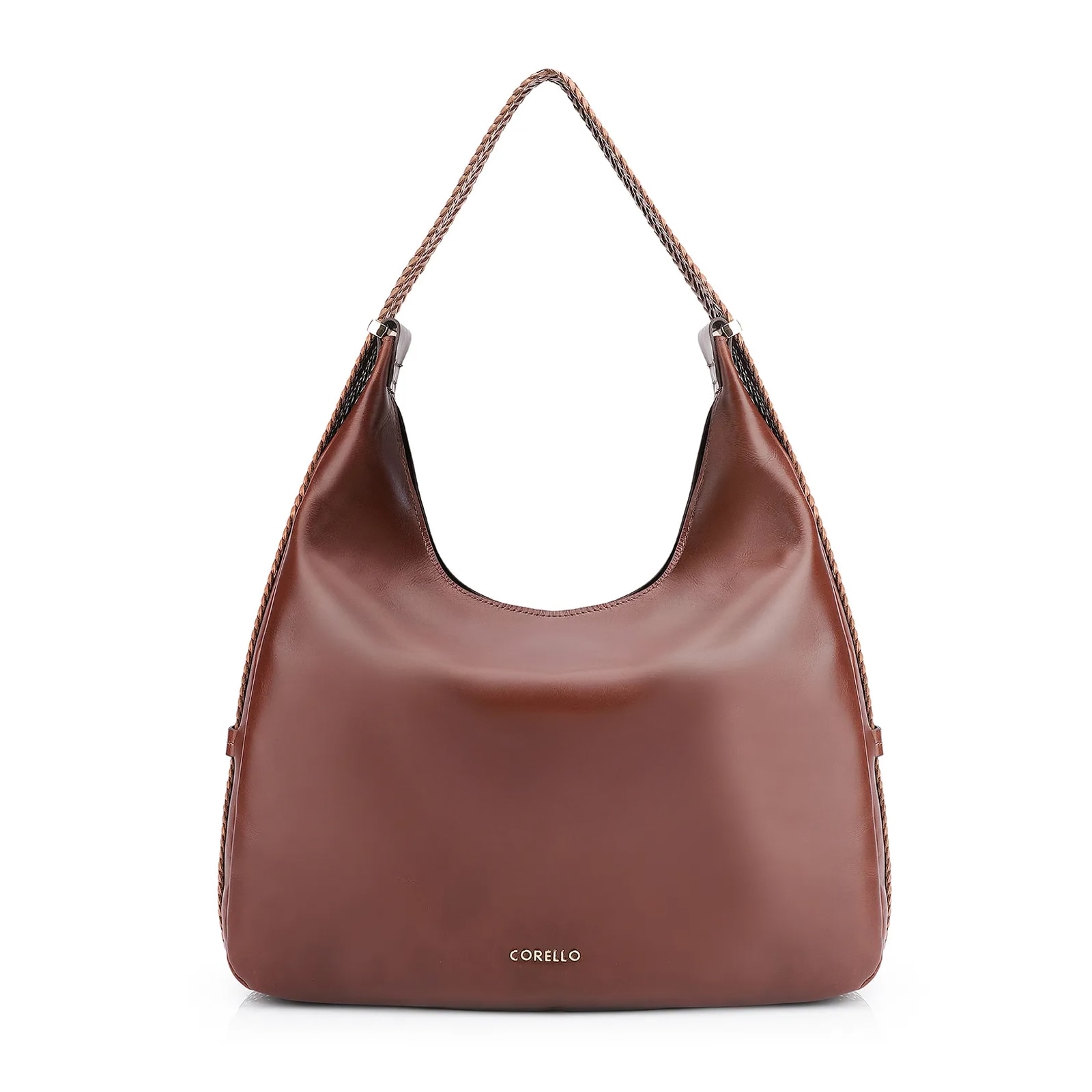 Bolsa Hobo Alça Tramada Couro Marrom