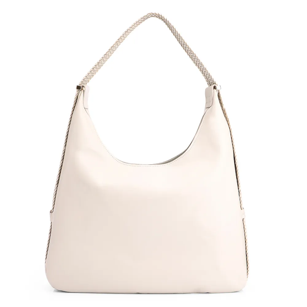Bolsa Hobo Alça Tramada Couro Off White - imagem 3