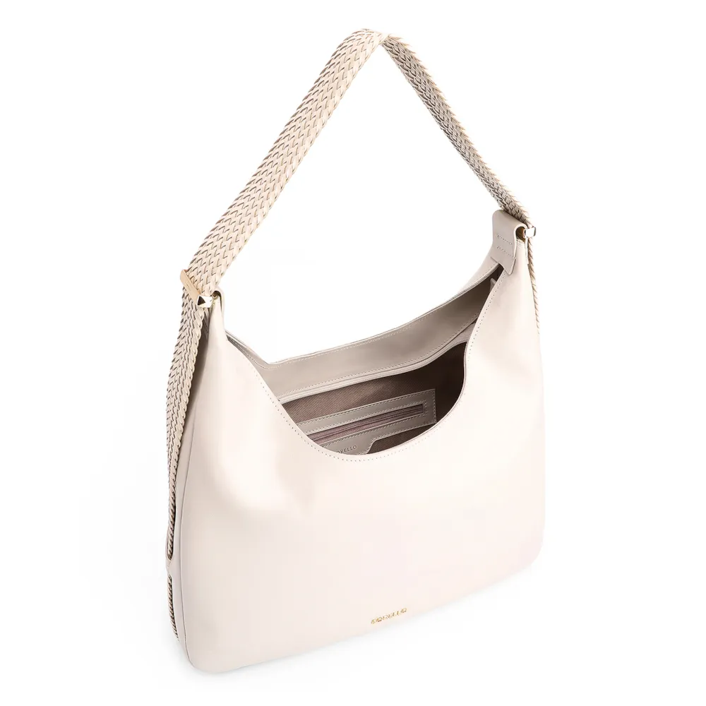 Bolsa Hobo Alça Tramada Couro Off White - imagem 4