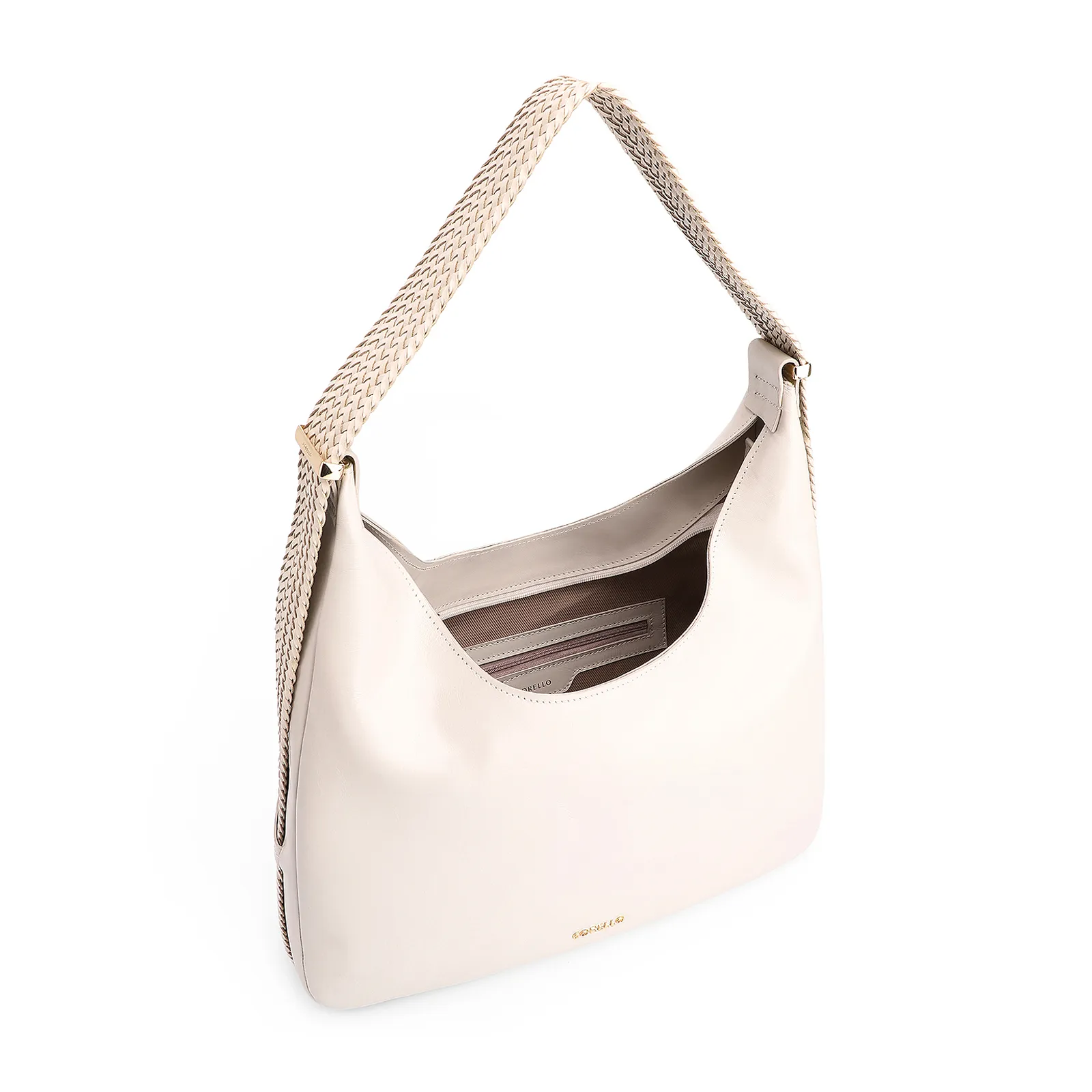 Bolsa Hobo Alça Tramada Couro Off White