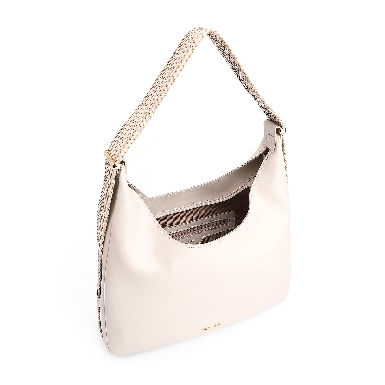 Bolsa Hobo Alça Tramada Couro Off White