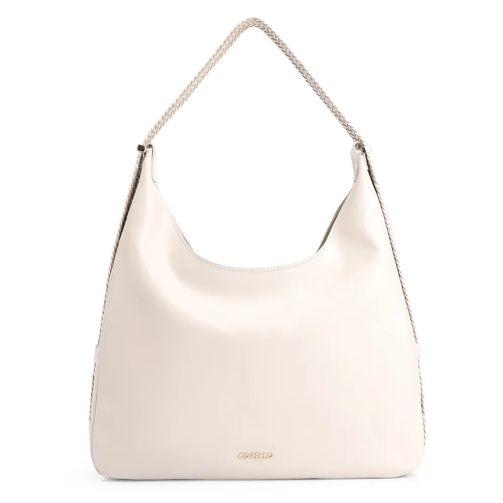 Bolsa Hobo Alça Tramada Couro Off White