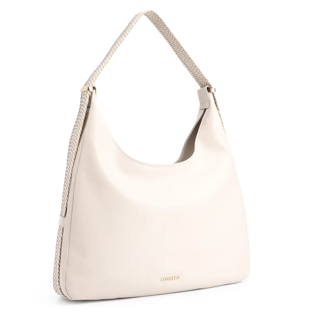 Bolsa Hobo Alça Tramada Couro Off White - imagem 2