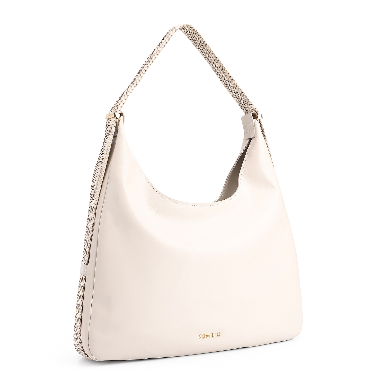 Bolsa Hobo Alça Tramada Couro Off White