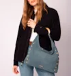 Bolsa Hobo Aplicações Couro Camurça/Couro Azul - imagem 2