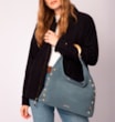 Bolsa Hobo Aplicações Couro Camurça/Couro Azul - imagem 2