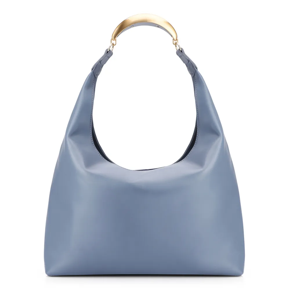 Bolsa Hobo Aplicações Couro Camurça/Couro Azul - imagem 4
