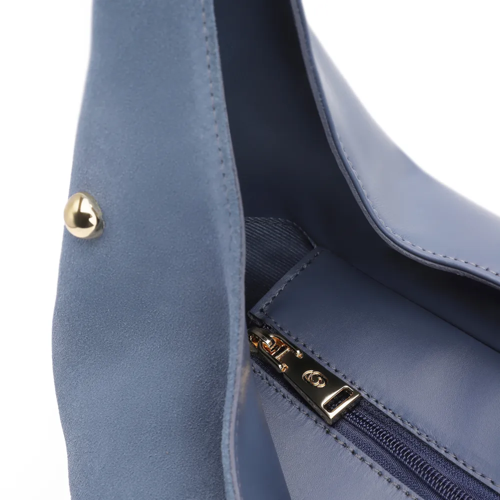 Bolsa Hobo Aplicações Couro Camurça/Couro Azul - imagem 6