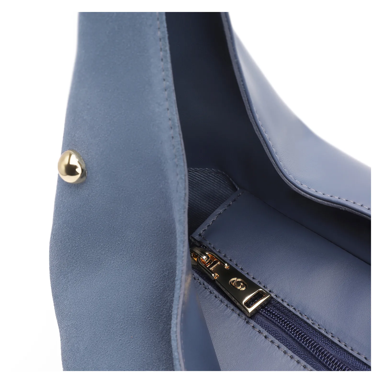 Bolsa Hobo Aplicações Couro Camurça/Couro Azul