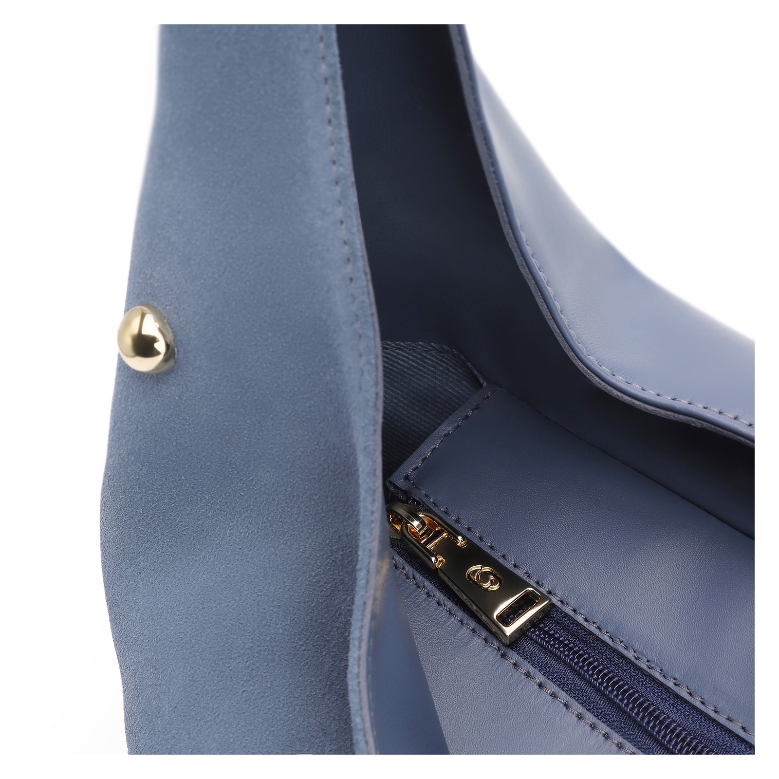 Bolsa Hobo Aplicações Couro Camurça/Couro Azul