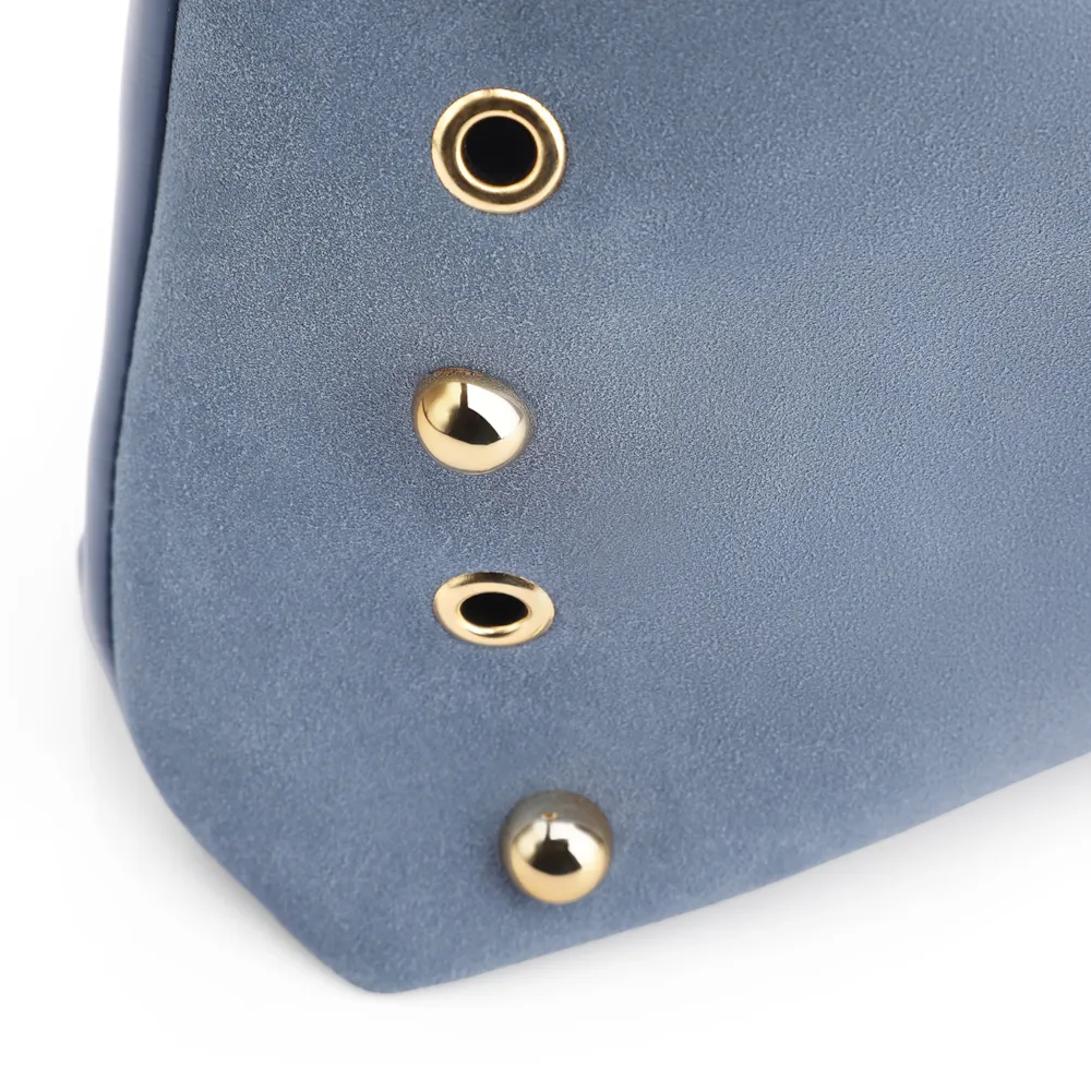Bolsa Hobo Aplicações Couro Camurça/Couro Azul - imagem 9