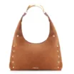 Bolsa Hobo Aplicações Couro Camurça/Couro Marrom - imagem 1