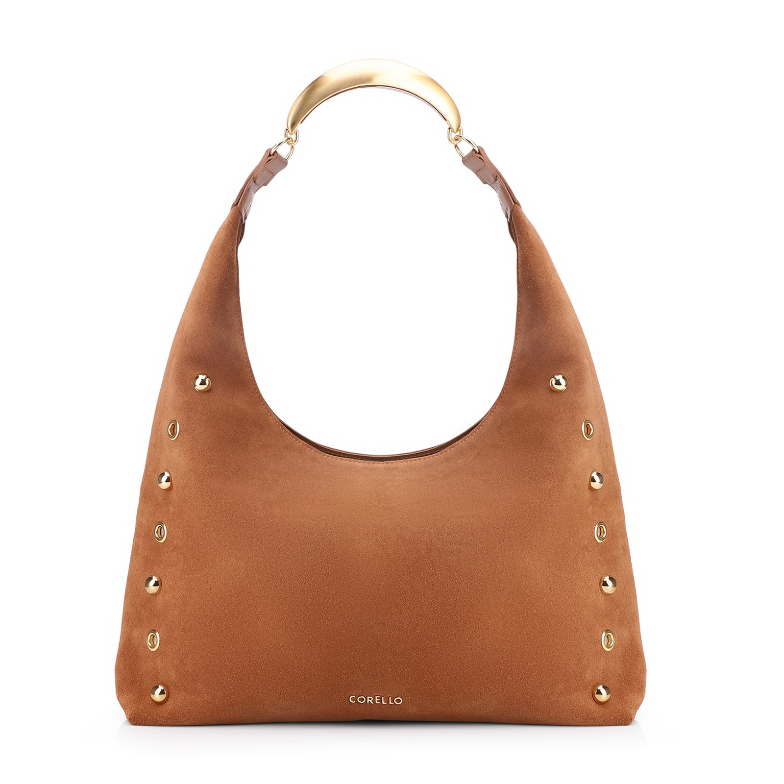 Bolsa Hobo Aplicações Couro Camurça/Couro Marrom