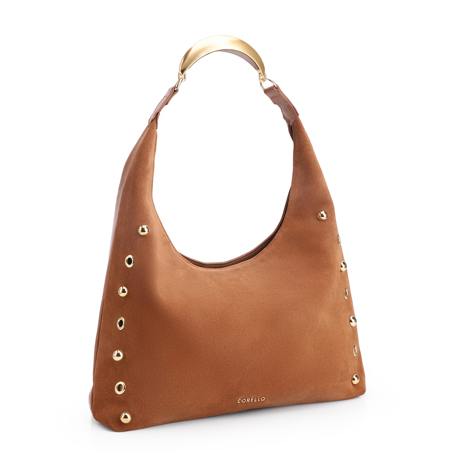 Bolsa Hobo Aplicações Couro Camurça/Couro Marrom