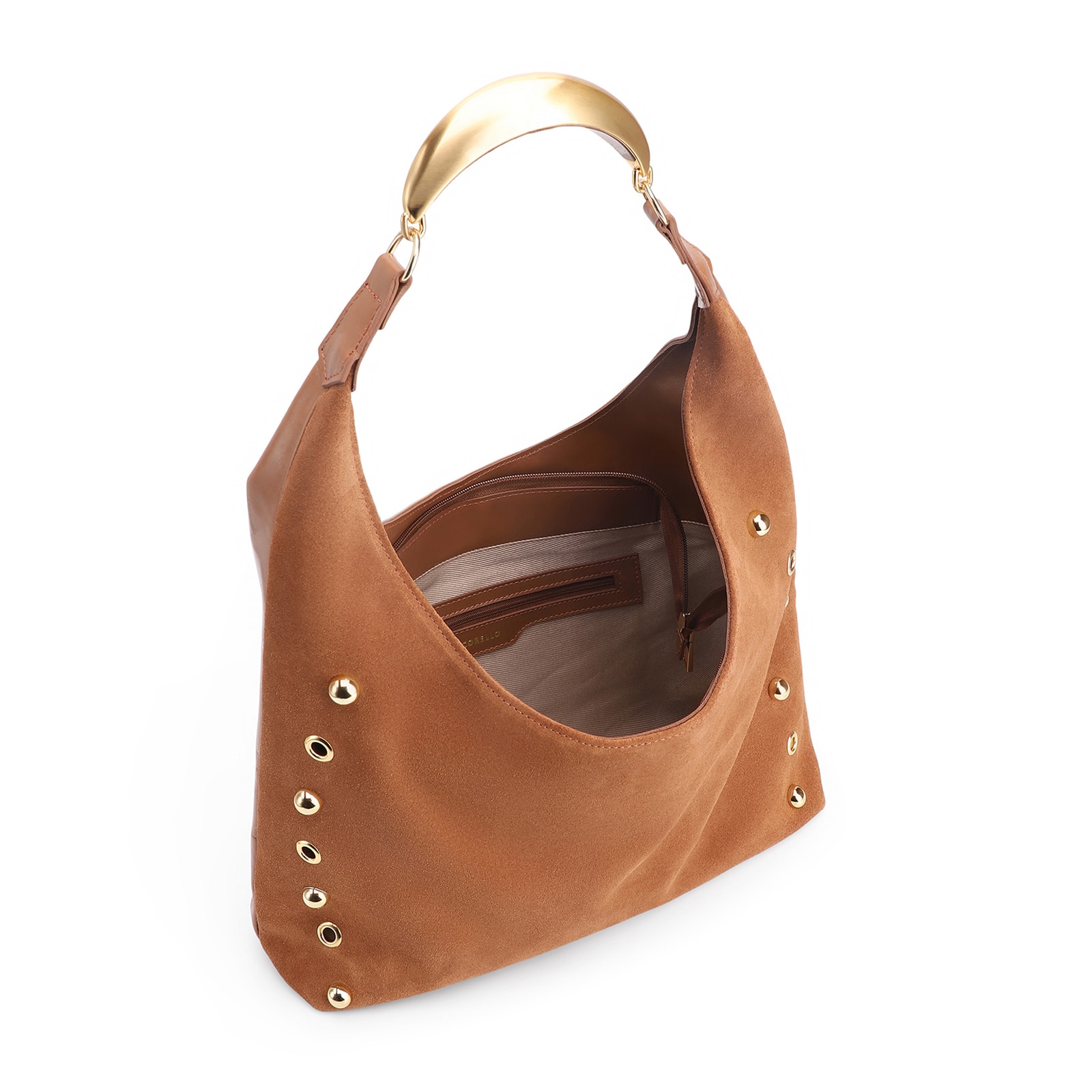 Bolsa Hobo Aplicações Couro Camurça/Couro Marrom