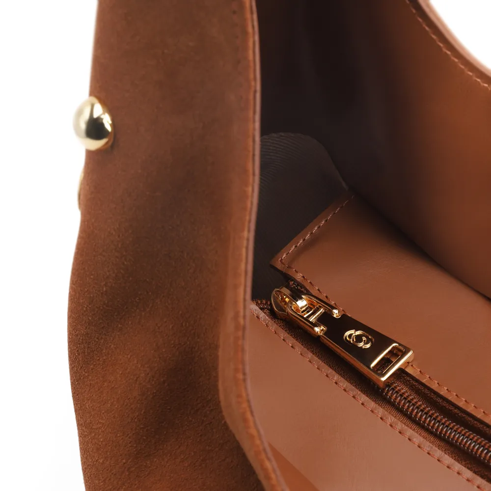 Bolsa Hobo Aplicações Couro Camurça/Couro Marrom - imagem 6