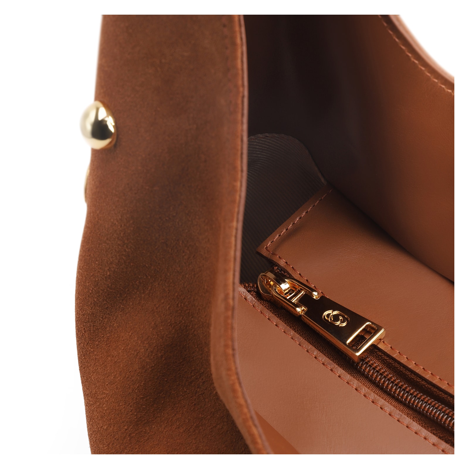 Bolsa Hobo Aplicações Couro Camurça/Couro Marrom