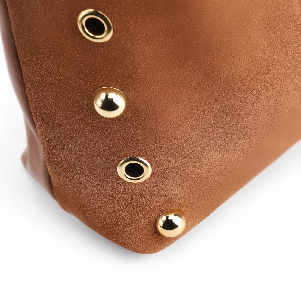 Bolsa Hobo Aplicações Couro Camurça/Couro Marrom - imagem 8