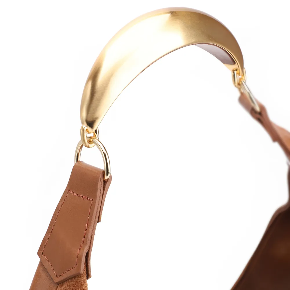 Bolsa Hobo Aplicações Couro Camurça/Couro Marrom - imagem 9