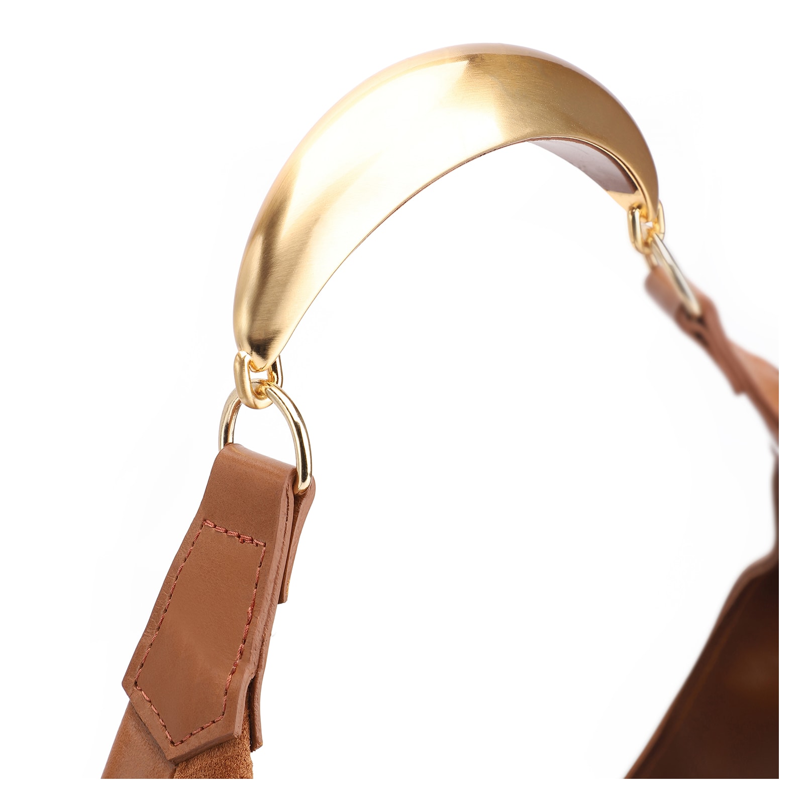 Bolsa Hobo Aplicações Couro Camurça/Couro Marrom