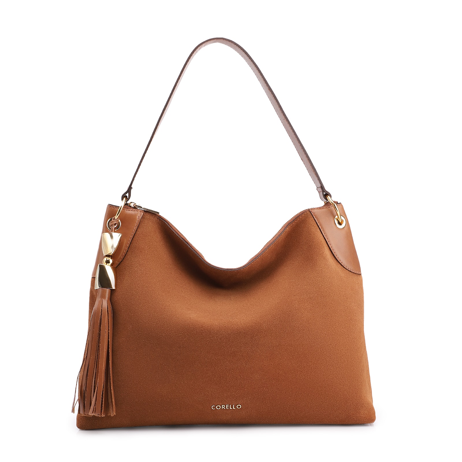 Bolsa Hobo Argola Couro Camurça/Couro Marrom