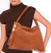 Bolsa Hobo Argola Couro Camurça/Couro Marrom - imagem 2