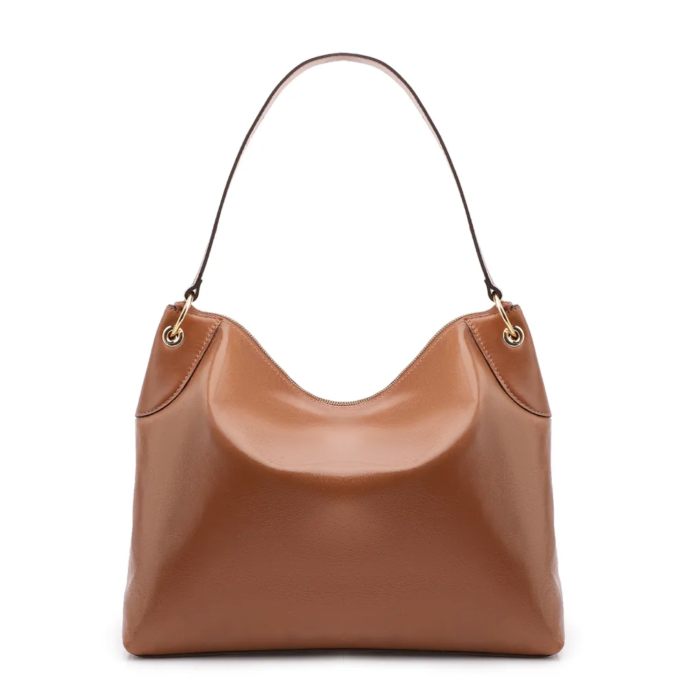 Bolsa Hobo Argola Couro Camurça/Couro Marrom - imagem 4