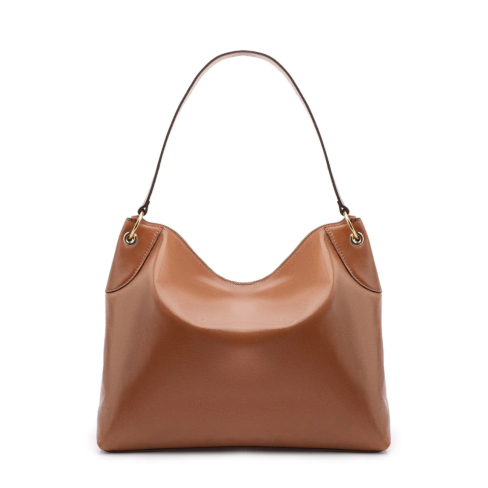 Bolsa Hobo Argola Couro Camurça/Couro Marrom