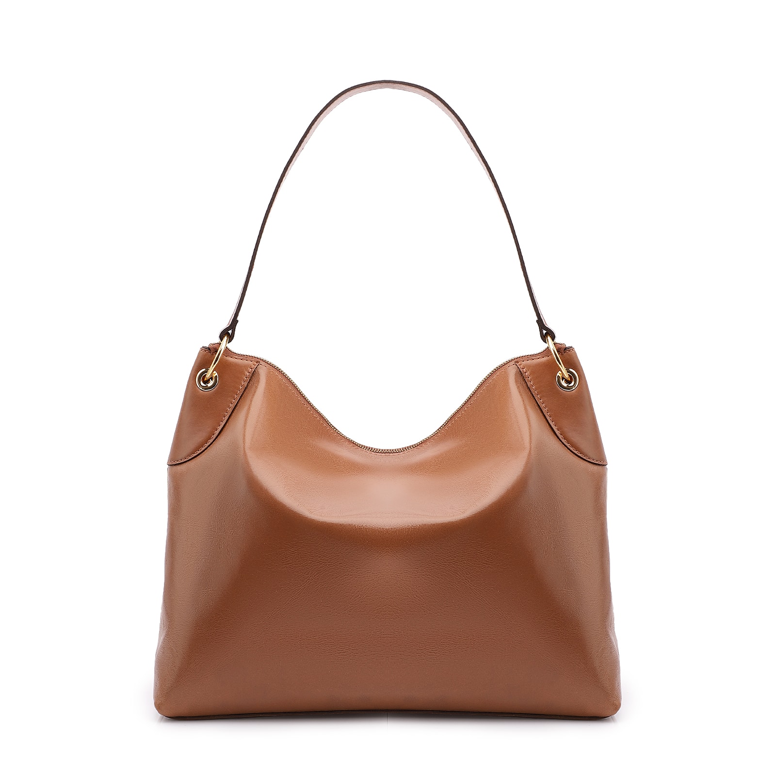 Bolsa Hobo Argola Couro Camurça/Couro Marrom
