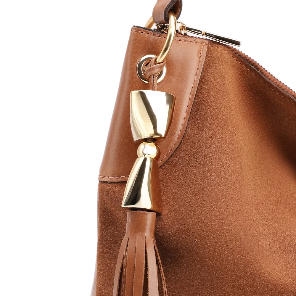 Bolsa Hobo Argola Couro Camurça/Couro Marrom - imagem 7